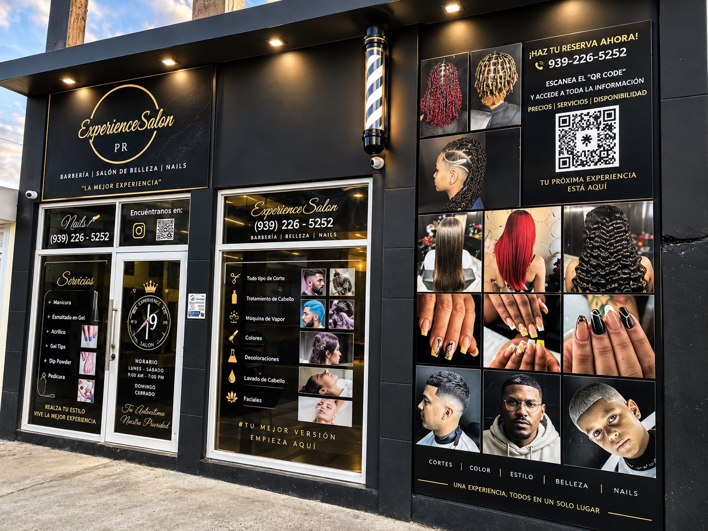 Interior y exterior de Experience Salon PR